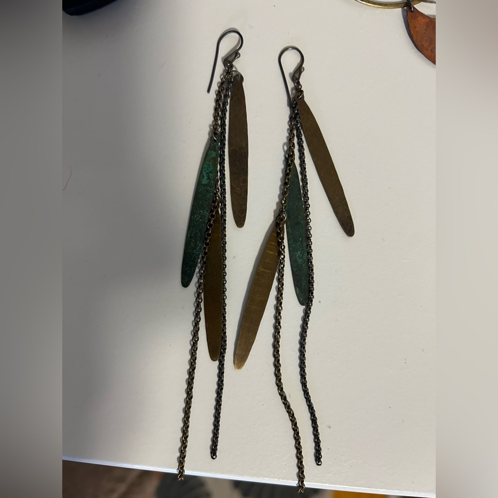 Jen Kahn Metal Feather Earrings 
Brass & Copper Handmade in Vermont